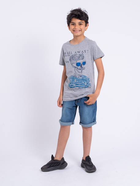 T-shirt manches courtes col rond pur coton noumick garçon Bleu marine+Gris+Kaki 8 - vertbaudet enfant 