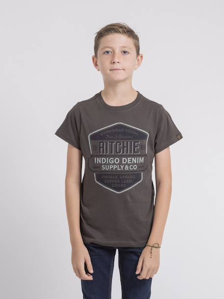 T-shirt col rond pur coton jagny garçon Bleu marine+Cognac+Gris 9 - vertbaudet enfant 