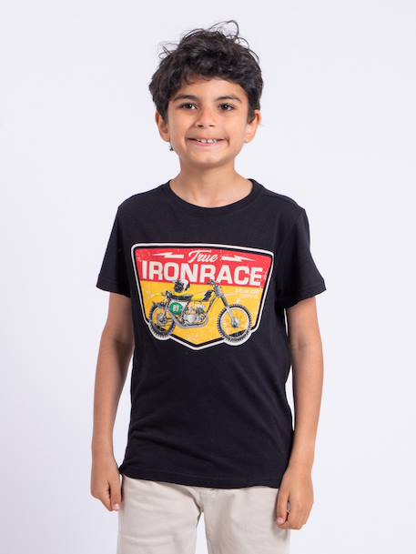 T-shirt manches courtes col rond pur coton nabojan garçon Noir+Rouge 1 - vertbaudet enfant 