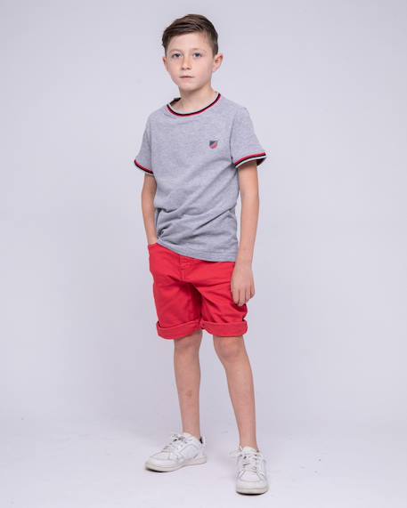 T-shirt col rond pur coton nobiwone garçon Gris chine+Rouge 4 - vertbaudet enfant 