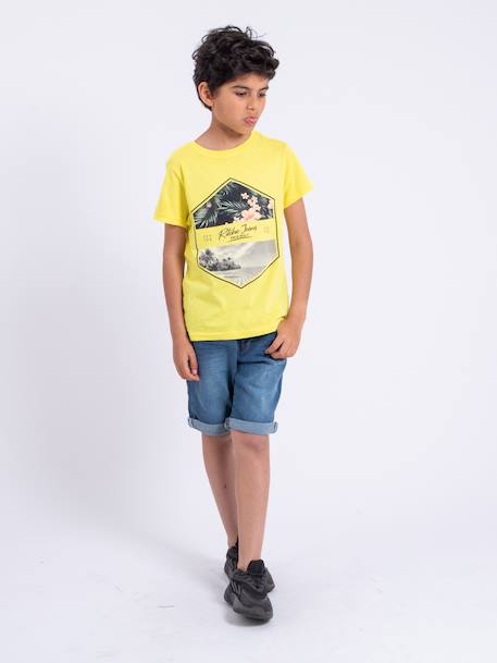 T-shirt manches courtes col rond pur coton numadoc garçon Jaune+Vert 4 - vertbaudet enfant 