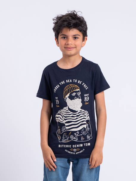 T-shirt manches courtes col rond pur coton nuplaton garçon Bleu marine+Gris clair+Kaki 5 - vertbaudet enfant 