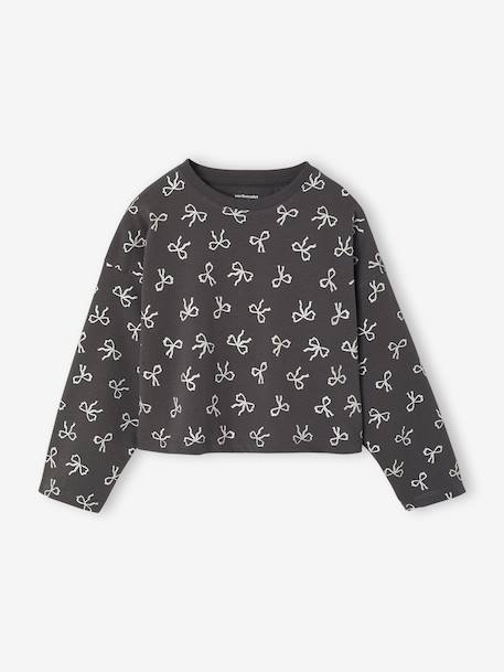 Tee-shirt crop top fille manches longues anthracite+écru 1 - vertbaudet enfant 