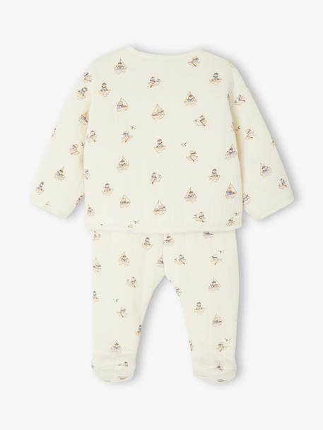 Ensemble matelassé gilet + pantalon à pieds entièrement imprimé écru+rose 3 - vertbaudet enfant 