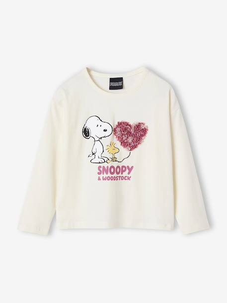 Tee-shirt manches longues Peanuts Snoopy fille écru 1 - vertbaudet enfant 