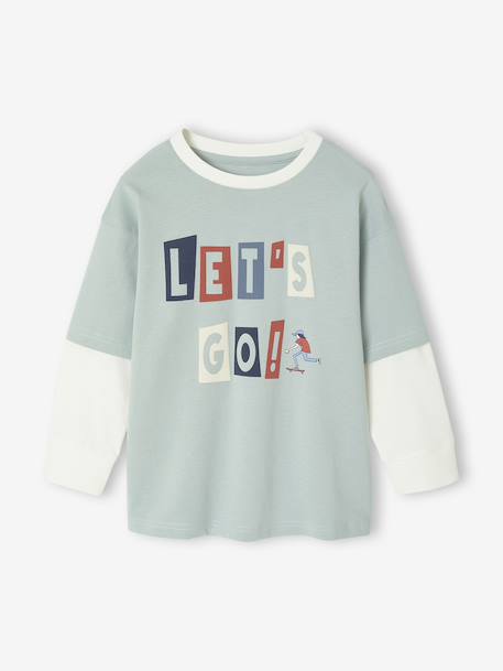 Tee-shirt effet superposition floqué garçon vert d'eau 1 - vertbaudet enfant 