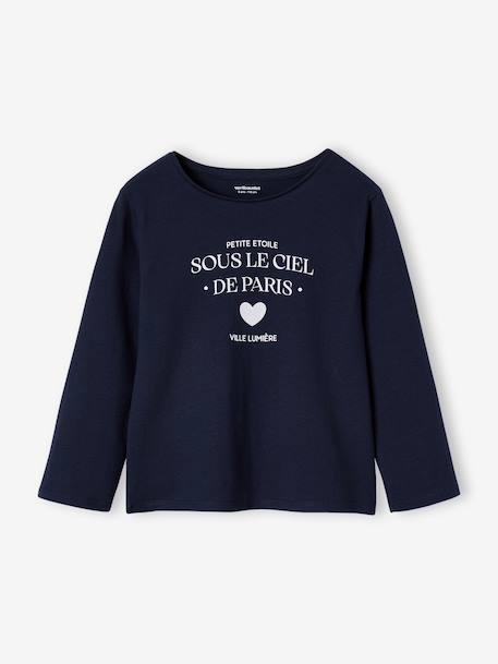T-shirt fille imprimé manches longues écru+marine+rose pâle 5 - vertbaudet enfant 