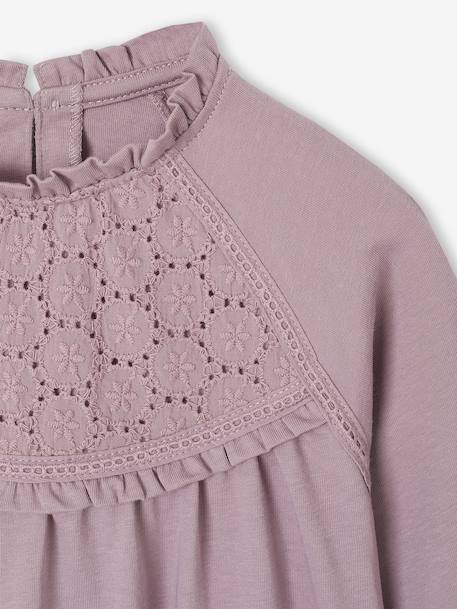 Tee-shirt blouse fille détail broderie anglaise manches longues bleu pâle+écru+marine+mauve+vert foncé 15 - vertbaudet enfant 