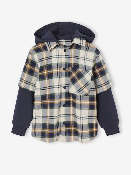 Chemise double matière effet 2 en 1 garçon carreaux blanc 2 - vertbaudet enfant 