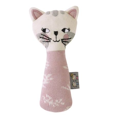 Hochet tricoté en coton bio Beige, chien+Beige, singe+Bleu, ourson+Gris, dino+Multicolore, lapin+Multicolore, toucan+Rose 32 - vertbaudet enfant 