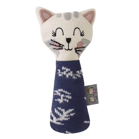 Hochet tricoté en coton bio Bleu 1 - vertbaudet enfant 