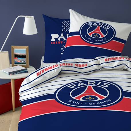 Parure de lit imprimée 100% coton, psg logo Bleu 1 - vertbaudet enfant 