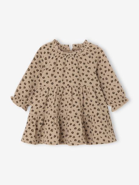 Robe bébé à volants en gaze de coton rose+taupe+vieux rose 6 - vertbaudet enfant 