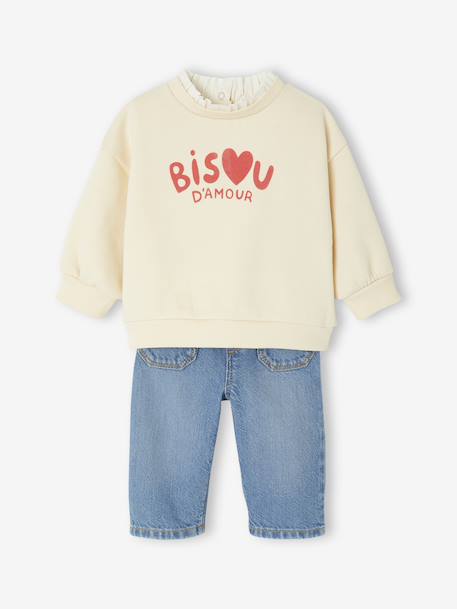Ensemble sweat-shirt et jean large bébé vanille 4 - vertbaudet enfant 