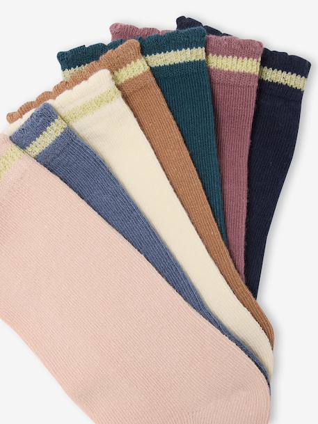 Lot de 7 paires de mi-chaussettes fille lurex bleu+framboise+rose poudré 6 - vertbaudet enfant 