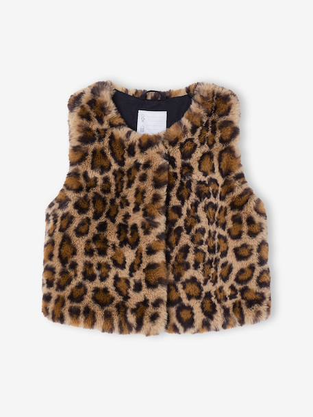 Gilet sans manches fille fausse fourrure BLANC CLAIR UNI+marron imprimé 10 - vertbaudet enfant 