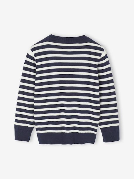 Pull Basics col rond manches longues garçon marine+rayé bleu 8 - vertbaudet enfant 