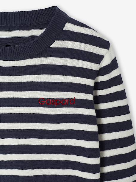 Pull Basics col rond manches longues garçon marine+rayé bleu 9 - vertbaudet enfant 