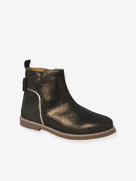 Boots enfant fille cuir zippées noeud fantaisie BLEU FONCE UNI+noir imprimé 7 - vertbaudet enfant 