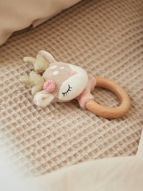 Hochet peluche faon ella, anneau dentition bois Faon+Faon ella+Singe 9 - vertbaudet enfant 