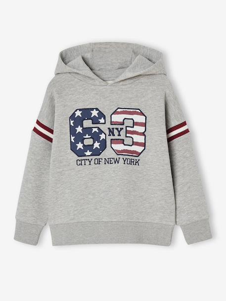 Sweat à capuche print devant garçon gris chiné 3 - vertbaudet enfant 
