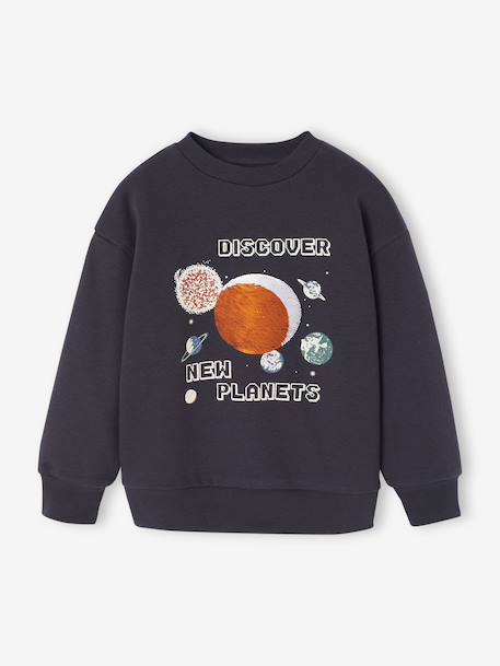 Sweat Planètes Sequins Garçon anthracite 3 - vertbaudet enfant 