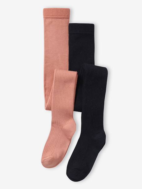 Fille-Lot de 2 paires de collants en maille côtelée fille