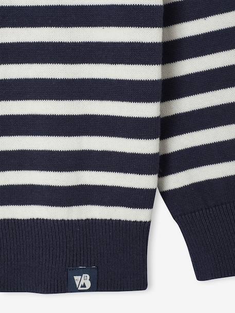 Pull Basics col rond manches longues garçon marine+rayé bleu 10 - vertbaudet enfant 