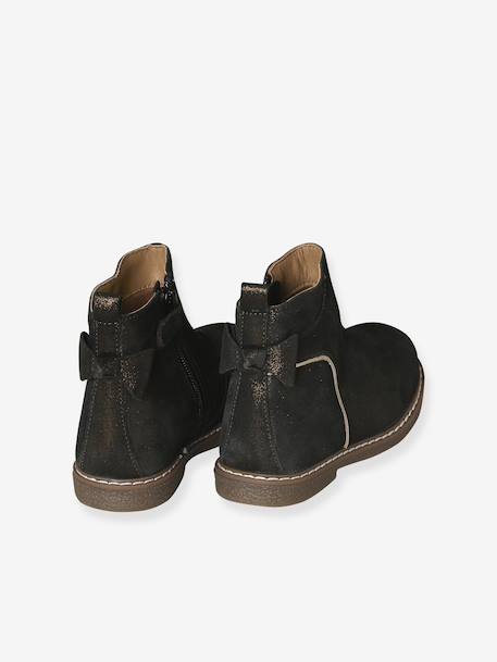 Boots enfant fille cuir zippées noeud fantaisie BLEU FONCE UNI+noir imprimé 12 - vertbaudet enfant 