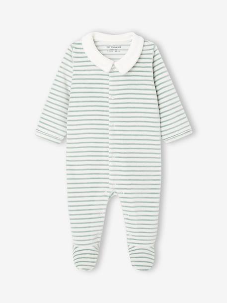 Pyjama bébé garçon en velours rayé personnalisable écru 1 - vertbaudet enfant 