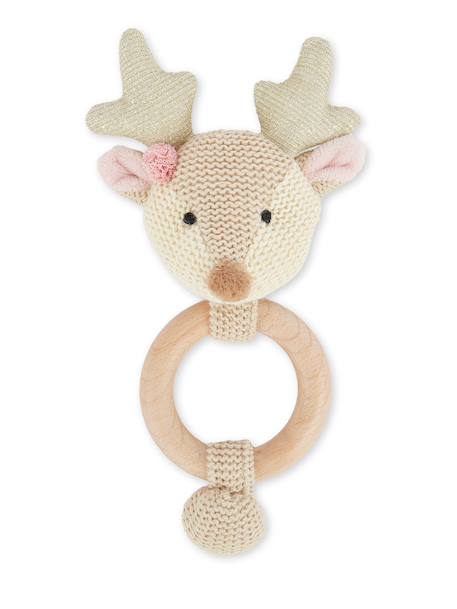 Hochet peluche faon ella, anneau dentition bois Faon+Faon ella+Singe 1 - vertbaudet enfant 