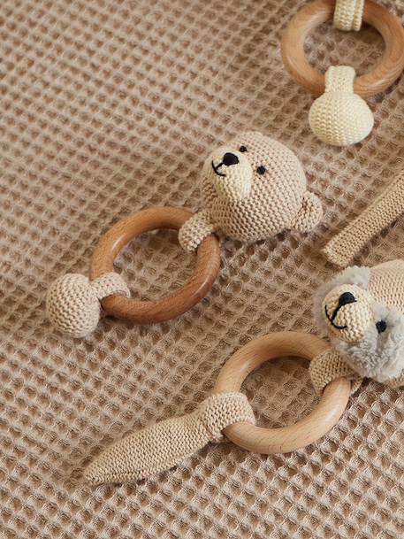 Hochet peluche faon ella, anneau dentition bois Faon+Ourson+Singe 9 - vertbaudet enfant 