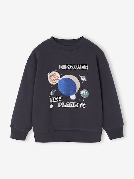 Sweat Planètes Sequins Garçon anthracite 2 - vertbaudet enfant 
