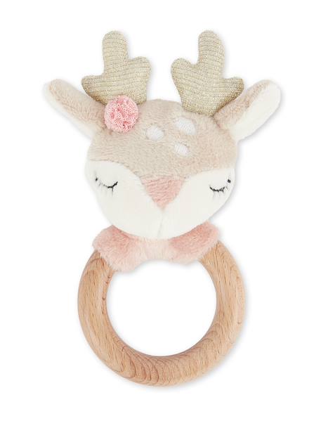 Hochet peluche faon ella, anneau dentition bois Faon+Faon ella+Singe 7 - vertbaudet enfant 