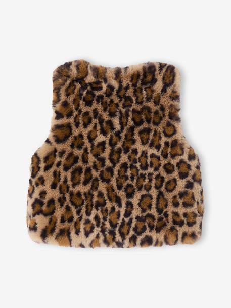 Gilet sans manches fille fausse fourrure BLANC CLAIR UNI+marron imprimé 12 - vertbaudet enfant 