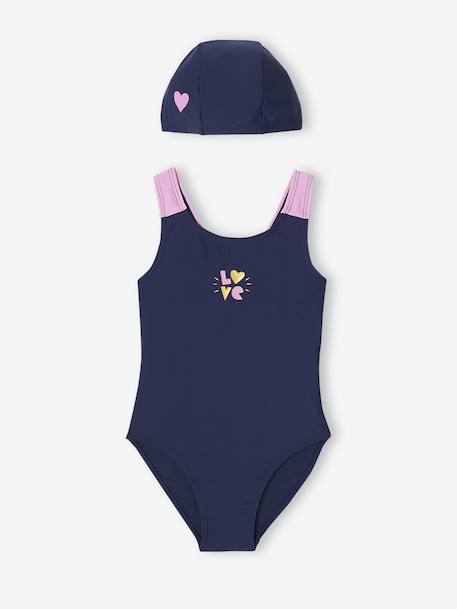 Ensemble de bain maillot 1 pièce + bonnet fille indigo 1 - vertbaudet enfant 