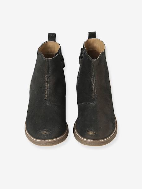 Boots enfant fille cuir zippées noeud fantaisie BLEU FONCE UNI+noir imprimé 10 - vertbaudet enfant 