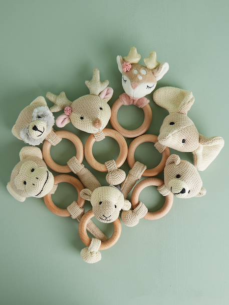 Hochet peluche faon ella, anneau dentition bois Faon+Faon ella+Singe 11 - vertbaudet enfant 
