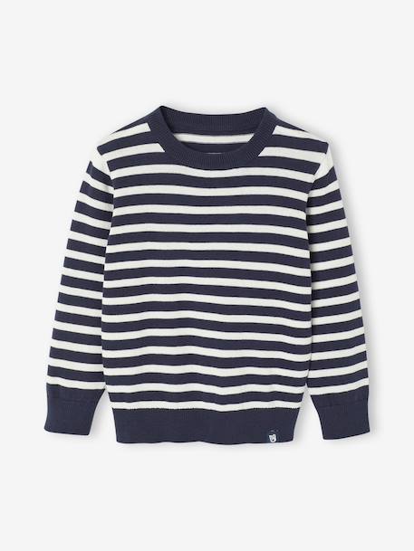 Pull Basics col rond manches longues garçon marine+rayé bleu 6 - vertbaudet enfant 