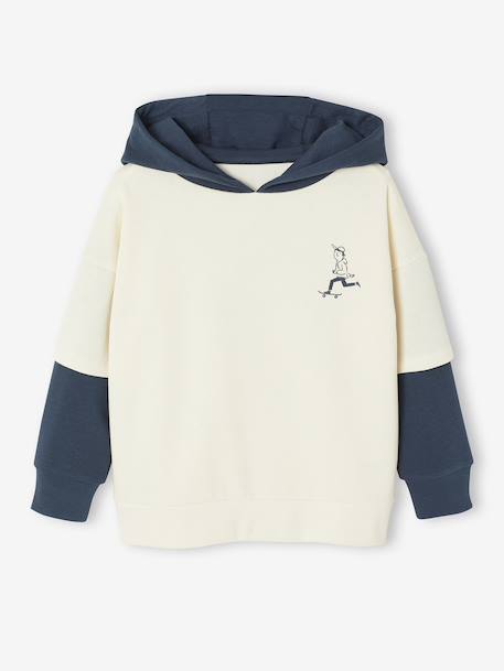 Sweat à capuche effet 2 en 1 print placé garçon écru 3 - vertbaudet enfant 
