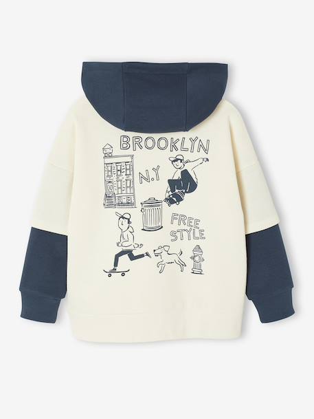 Sweat à capuche effet 2 en 1 print placé garçon écru 4 - vertbaudet enfant 