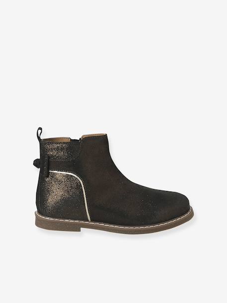 Boots enfant fille cuir zippées noeud fantaisie BLEU FONCE UNI+noir imprimé 8 - vertbaudet enfant 
