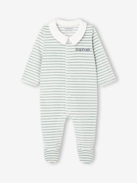 Pyjama bébé garçon en velours rayé personnalisable écru 2 - vertbaudet enfant 