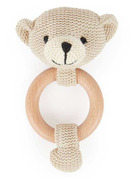 Hochet peluche faon ella, anneau dentition bois Faon+Ourson+Singe 7 - vertbaudet enfant 