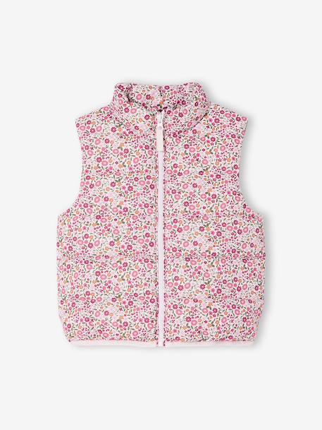 Doudoune fille sans manches motifs fleurs rose imprimé 1 - vertbaudet enfant 