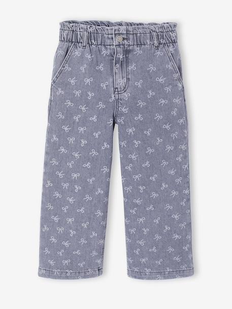 Pantalon fille large motifs fantaisie bleu foncé+denim gris 10 - vertbaudet enfant 