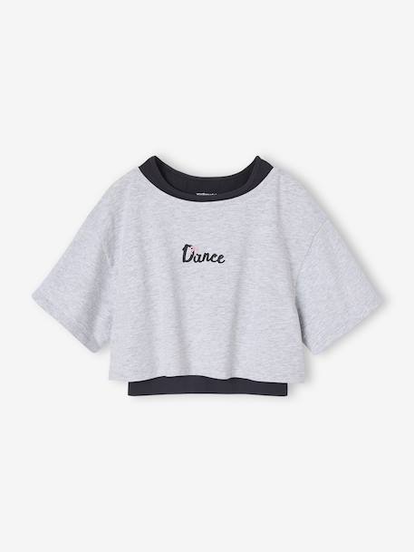 Tee-shirt sport cropped 2 en 1 avec brassière fille gris chiné 1 - vertbaudet enfant 