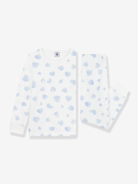 Pyjama enfant en molleton imprimé coeurs bleu clair 2 - vertbaudet enfant 