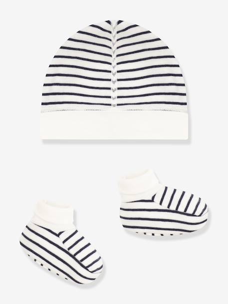 Lot bonnet et chaussons bébé mixte blanc+marine 3 - vertbaudet enfant 