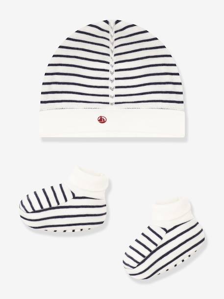 Lot bonnet et chaussons bébé mixte blanc+marine 1 - vertbaudet enfant 